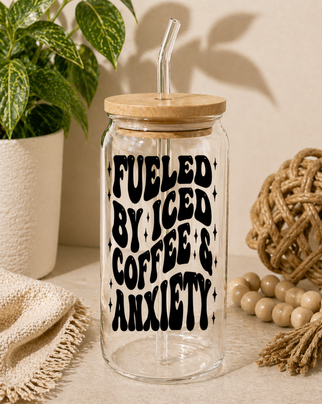 Fueled by Iced Coffee & Anxiety Glass Cup