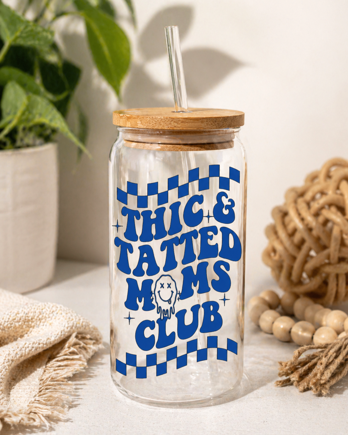 Thic & Tatted Moms Club Glass Cup