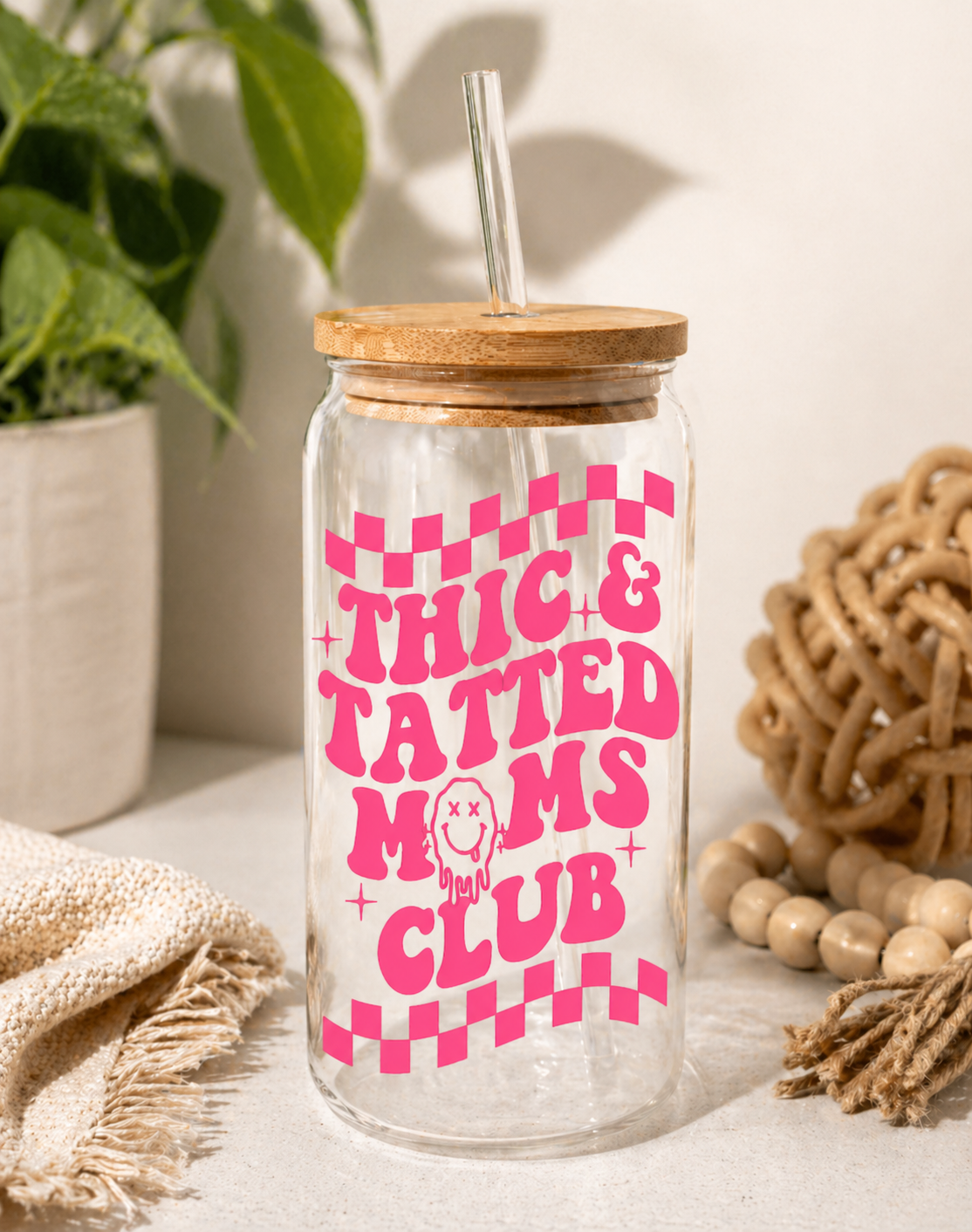Thic & Tatted Moms Club Glass Cup
