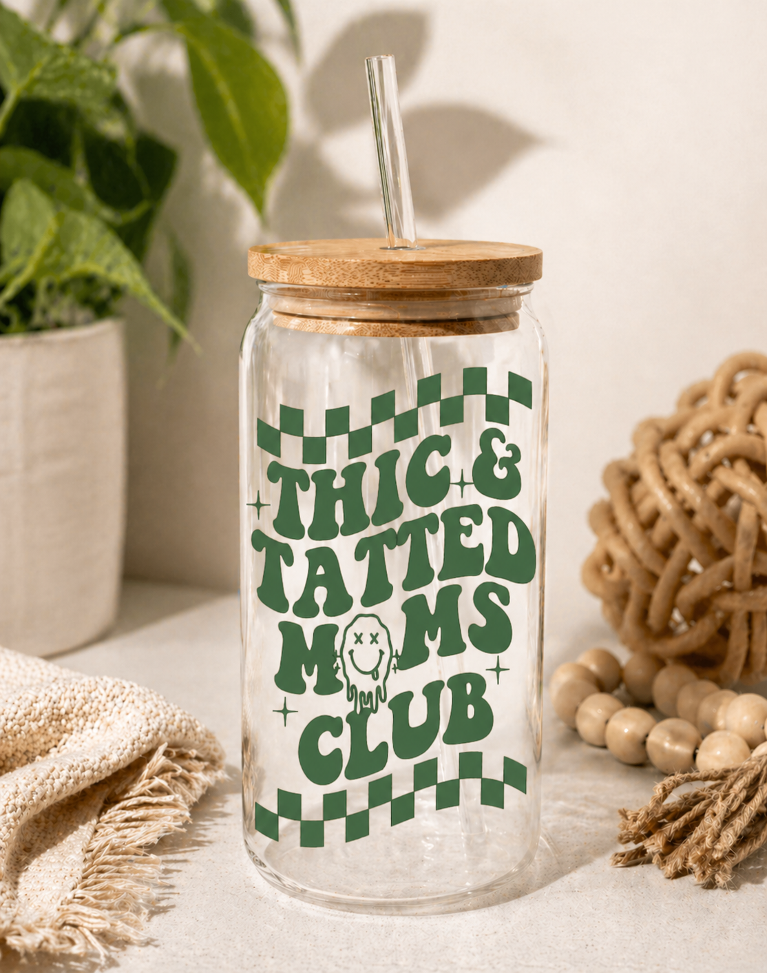 Thic & Tatted Moms Club Glass Cup