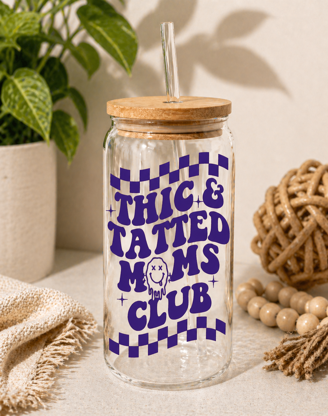 Thic & Tatted Moms Club Glass Cup