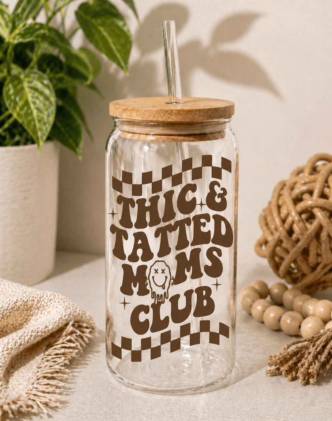 Thic & Tatted Moms Club Glass Cup