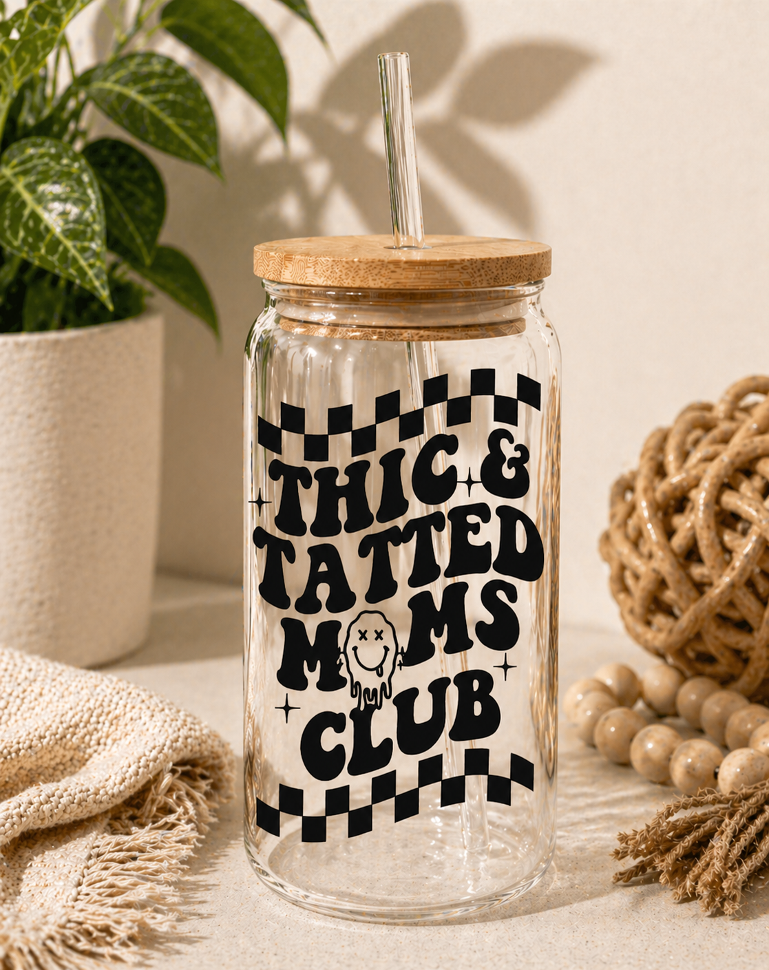 Thic & Tatted Moms Club Glass Cup