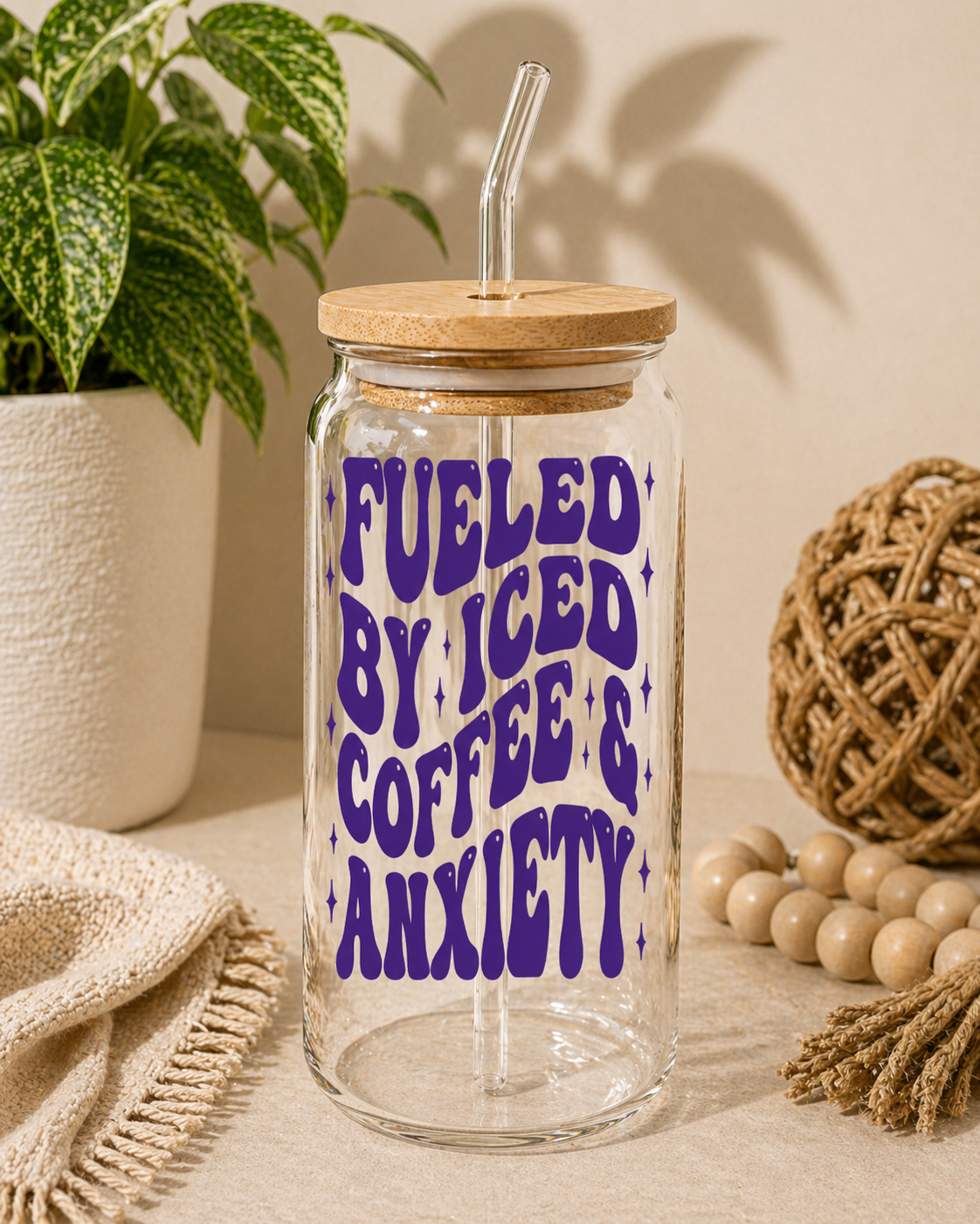 Fueled by Iced Coffee & Anxiety Glass Cup
