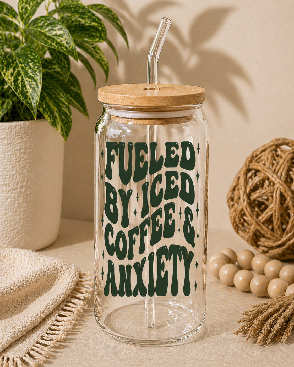 Fueled by Iced Coffee & Anxiety Glass Cup