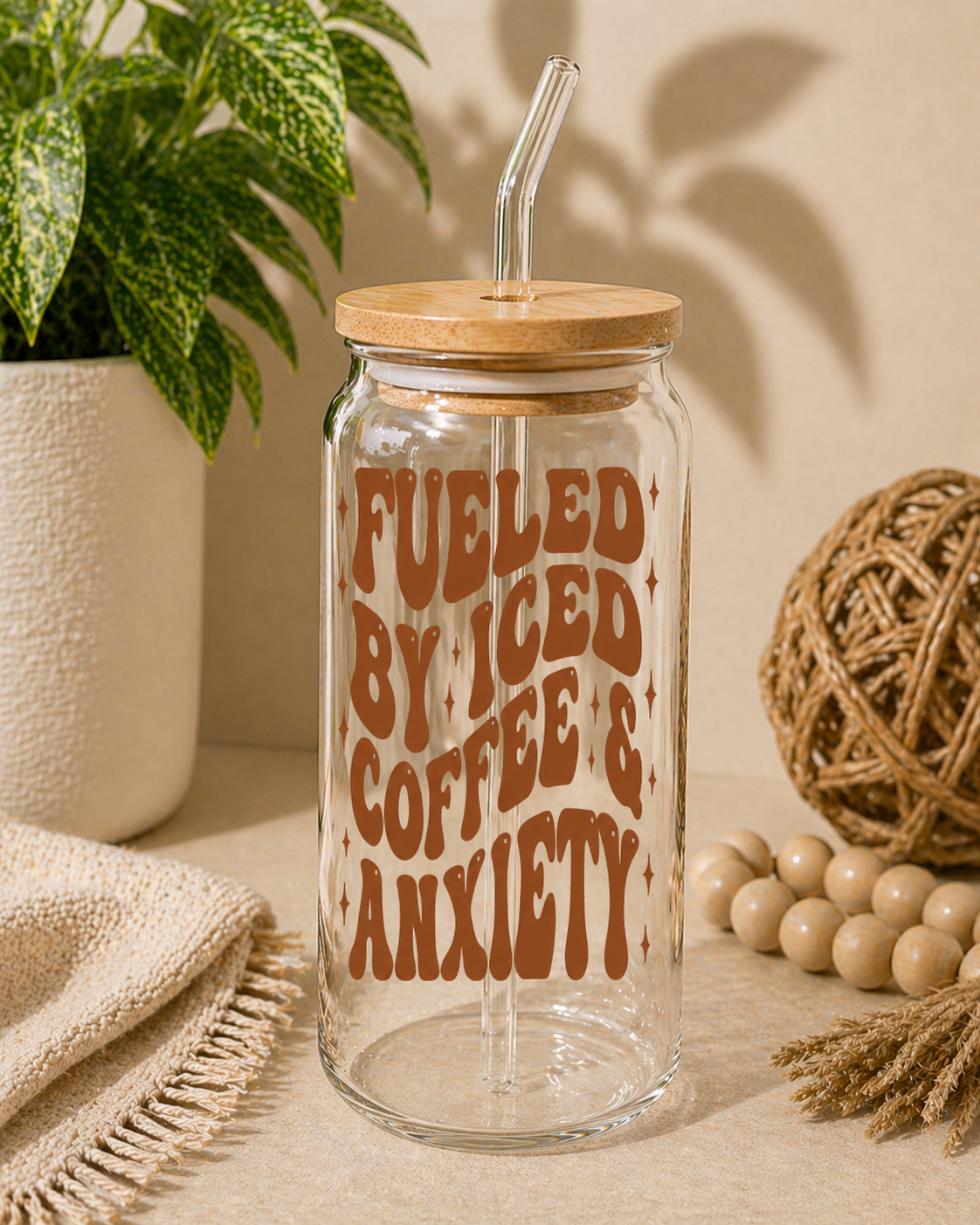 Fueled by Iced Coffee & Anxiety Glass Cup