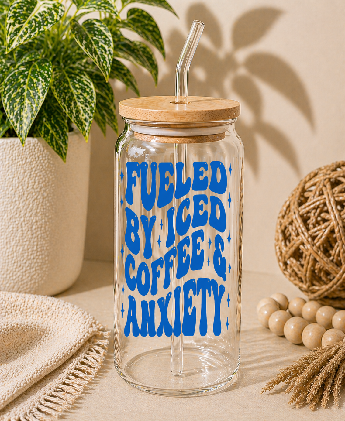 Fueled by Iced Coffee & Anxiety Glass Cup