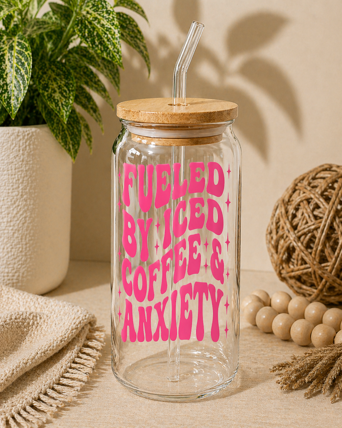 Fueled by Iced Coffee & Anxiety Glass Cup